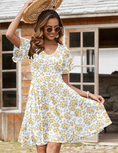 Image of Zeagoo Womens Summer Dress Casual Swing Sundresses Floral Ruffle Short Sleeve Wedding Guest Dress Beach Mini Dress 2026