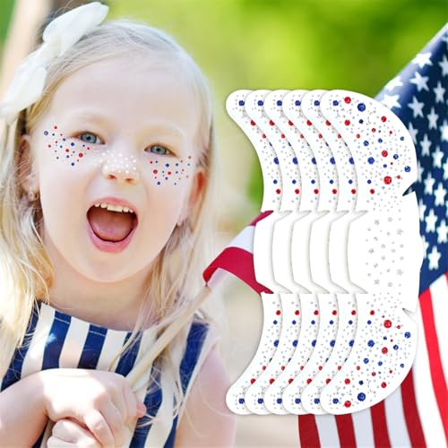 Go Ho Patriotic Red White and Blue Glitter Freckles Face Tattoo 4th of July Freckles Sparkle 4th of July Accessories Fourth of July Outfit Women for Independence Day 250 Anniversary USA 6 Pcs