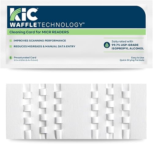 KICTeam - Tarjetas de limpieza Waffletechnology para lectores de cheques con 99.7% IPA (15 tarjetas) - 2.5 x 6.125 pulgadas KICTeam - Tarjetas de limpieza Waffletechnology para lectores de cheques con 99.7% IPA (15 tarjetas) - 2.5 x 6.125 pulgadas