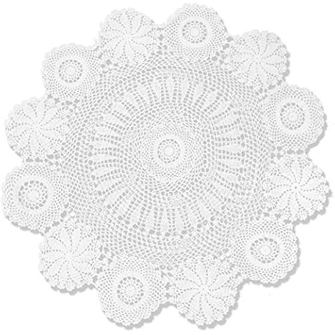Hetao 100% Cotton Handmade Crochet Round Tablecloth Doilies Lace Table Covers,White, 35 Inch Cover