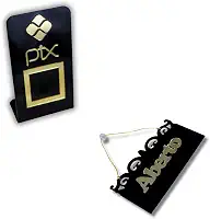Placa PIX expositor de Qr code + Placa Loja Aberto Fechado Acrilico Com Ventosa (Preto com Dourado)