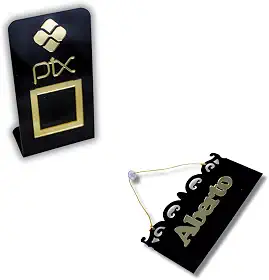 Placa PIX expositor de Qr code + Placa Loja Aberto Fechado Acrilico Com Ventosa (Preto com Dourado)