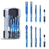 toolant Diamond Drill Bits Set 10PCS, Glass Drill Bits for Drilling Holes in Glass，Procelain,Ceramic and Tile, Tile Drill Bit with 1/4 Inch Quick Change Hex Shank,3/16'-3/8'