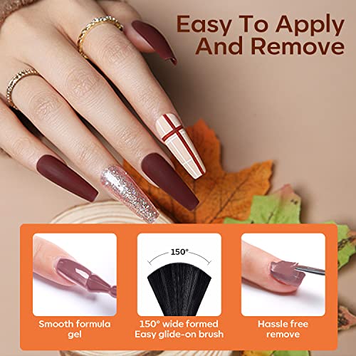 Image of modelones 24 PCS Gel Nail Polish Kit, 20 Colors Fall Pink Brown Nude Orange Gel Polish Set with Glitter, Glossy and Matte Top Base Coat Home DIY Manicure Nail Art Design Gifts