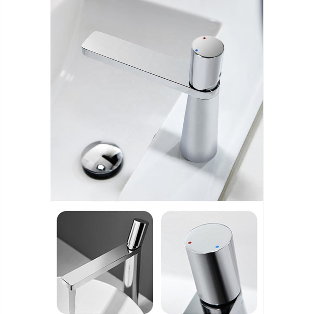 Grifo de lavabo Fregadero de baño Monomando Agua fría y caliente Grúa Mezclador de lavado Grifo Grifo montado en cubierta, Negro (Corto)
