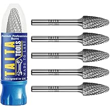 Carbide Burr 1/4" Shank, SF-5 Tungsten Double Cut Rotary Die Grinder Bits - Cutting Burrs for Milwaukee, Dewalt and Makita Die Grinder Accessories - Wood Carving Metal Working & Sturdy Storage Case