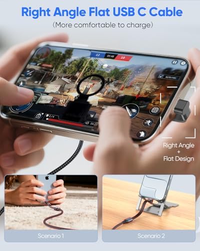 ZeniKon 90 Degree USB C Cable 1FT 2-Pack, 60W Right Angle Flat USB C Cable - 2