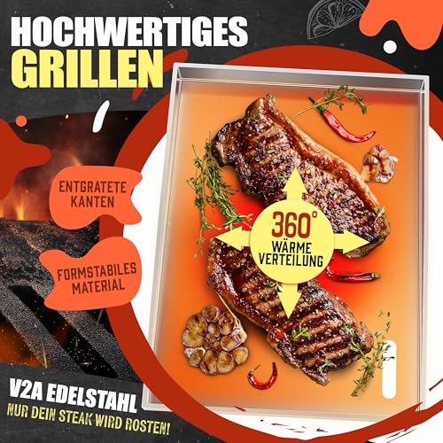 KESSER® Grillplatte Plancha aus Edelstahl 40x30cm rostfrei mit Fettablauf, hitzebeständig bis 800°C & Spülmaschinenfest für Gas & Holzkohlegrill inkl. 2 Spatel, Grillschürze, Grillmatte & Rezeptbuch 3