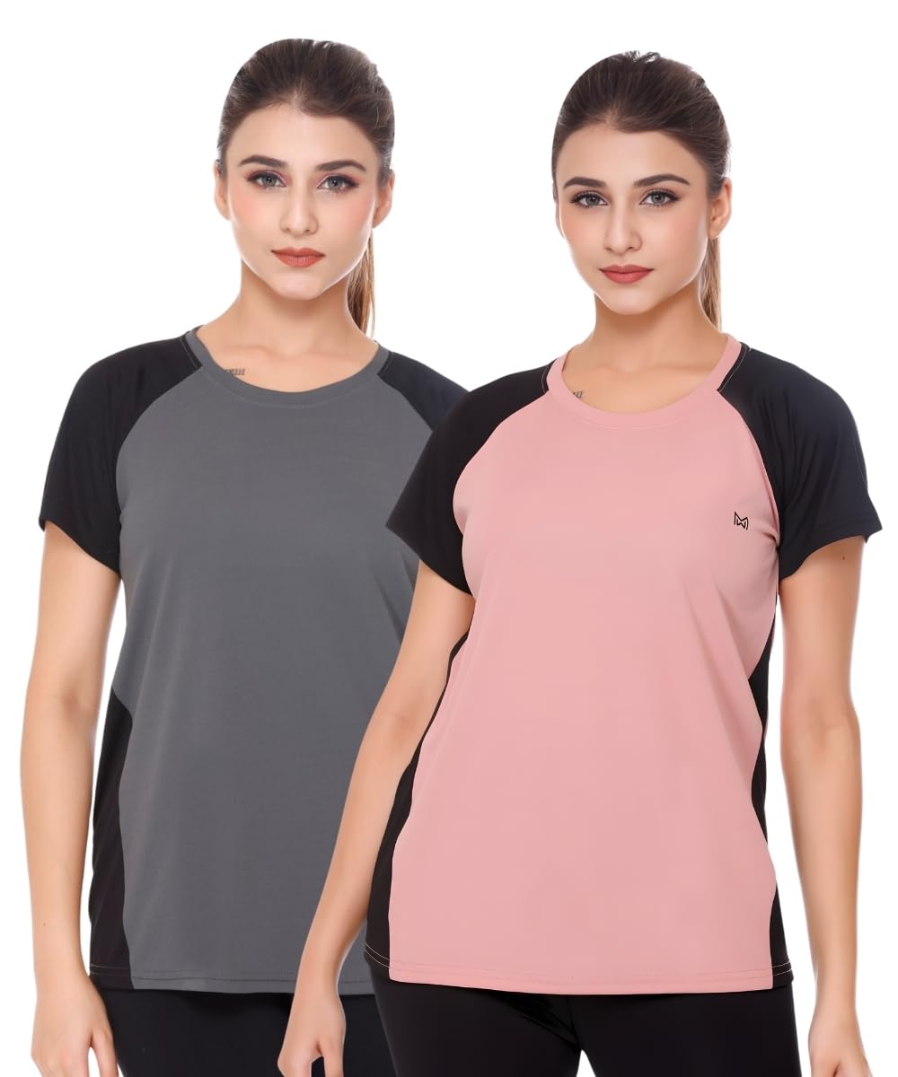 white moon Women's Polyester Dry Fit T-Shirt Combo - Gym, Workout, Essentials - Breathable, Comfortable, Stylish - Gym T-Shirt, Sports T-Shirt, Dry Fit T-Shirt for Women (Pack of 2)-picture-54