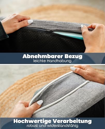 lionto orthopädisches Hundebett + erhöhter Rand, 97x71x17 cm, Hundekissen robust mit weichem Flanell, Bezug abnehmbar & waschbar, rutschfest, für kleine & große Hunde + Katzen, grau