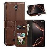 UOGNADGD Leder-Flip-Hülle Kompatibel mit Doogee X6 Geldbörsen-Hülle mit Kartenfächern, Magnetverschluss, Kickstand, RFID Stoßfest (Dunkelbraun)