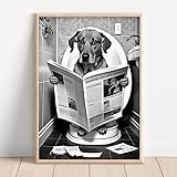 animali seduti sul water lettura di un giornale stampa poster divertente bagno decorazione da parete immagine cane wc pittura murale 30x40cm senza telaio