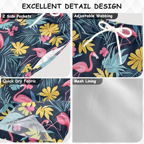 Boys Swim Trunks Pink Flamingo Yellow Leave Toddler Swim Shorts Beach Board Shorts Swimsuit3