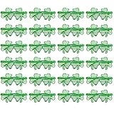 24 Pack St. Patrick's Day Shamrock Shutter Shades Glasses, Plastic Green Four Leaf Clover Eyeglasses Frames For St. Patrick's Day Party Costume Accessories, Irish Festival Photo Booth Prop