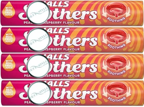 4x 45g Hallsoothers Peach & Raspberry Juice Sweets 45g Bundled by GetInStyle Shop