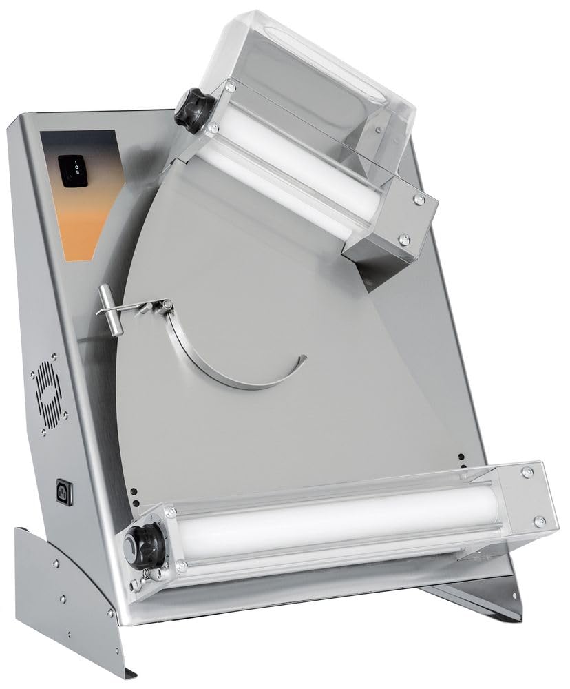 HENDI Teigroller, Elektrisch, 2 Bedienungsmögligkeiten, Teigscheiben ø26-40cm Dicke 1-4cm, Zum ausrollen von kaltem Pizza-, Pasta-, Knödelteig, 230V, 370W, 550x365x(H)750mm, Edelstahl, HDPE