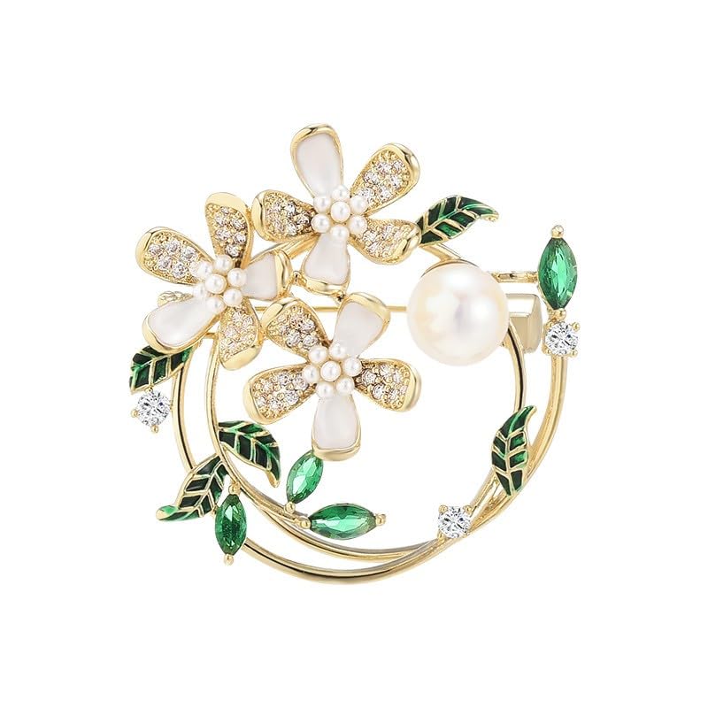 Image of Flower Brooch Pin Rhinestones Pearl Flower Brooches Floral Pin Jewelry for Women Girls