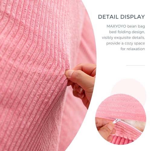 Image of MAXYOYO Folding Sofa Bed, Extra Thick and Long Floor Sofa Convertible Chair with Washable Cover, Floor Couch Lounge Bean Bag Bed for Living Room, Pink, 30x91 Inch