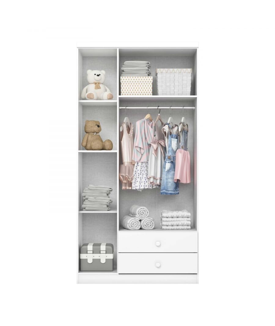 Armadio Bambini A 3 Ante Vicawu - Bianco, 91x180 Cm, Con Cassetti E Ripiani - Foto 3