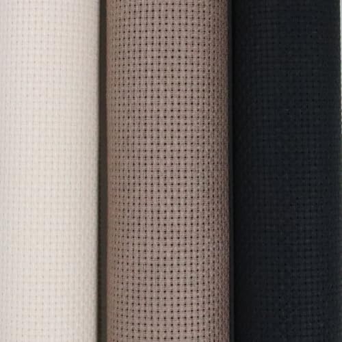 Image of KCS 3 pc of 15 inch x 18 inch(38cmx45cm) 16 Count Cross Stitch Cotton Aida Cloth Needlework Rolled Fabric Box,16CT,Ecru+Coffee+Black