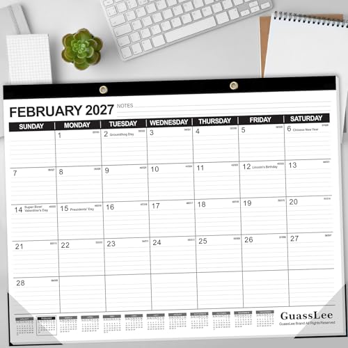 Image of GuassLee Large Desk Calendar 2026, 3 Packs, 19 Months from Jun. 2026 to Dec. 2027, 22 inch x 17 inch Desk /Wall Calendar Hanging Planner with Julian Date, Notes, Corner Protectors for School Home Office