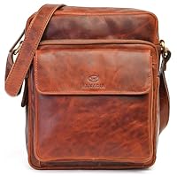 ALMADIH Leder Umhängetasche Herren perfekt für Tablet iPads 12.9 Zoll - DON braun deluxe - Kompakte echte Ledertasche für Arbeit & Alltag Messenger Schultertasche kleine Herrentasche (DON bd)