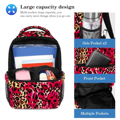 Sac à dos polyvalent imprimé léopard artistique 2 pièces grand compartiment d'école - 3