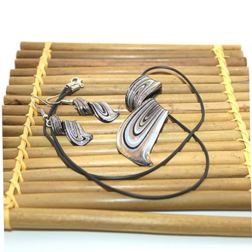 Collier en or avec pendentif et boucles d'oreilles pendantes bijoux noirs - 5
