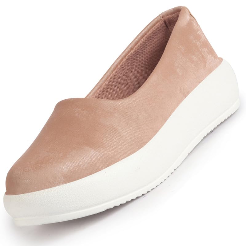 Women Soft Upper Platform Slip-On Shoes with Cushioned Insole | White Sole Lightweight Casual Comfort Ballet Flats | Ballerina Shoes Anti Skid Sole-image-21