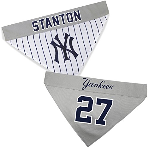 Image of MLBPA Reversible Dog Bandana - Giancarlo Stanton #27 Pet Bandana - MLB New York Yankees Home & Away Bandanna, Large /X-Large