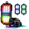 Auxbeam 2-Pod Dynamic Color Changing RGB LED Rock Lights for Trucks UTV ATV Boat Waterproof, Bluetooth&Remote Control Wheel Well Lights w/Brake Mode, 1 Year Warranty, (No Controller)