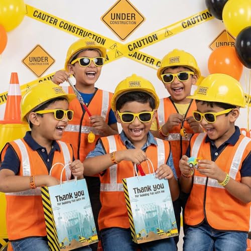 Image of Party Propz Construction Theme Birthday Return Gifts for Kids - 70 Pcs,3D Toys,Tool Pen,Key Chain,Eyeglasses,Slap Bands, Gift Bag, Construction Theme Decoration, Birthday Return Gift for Kids 6-12