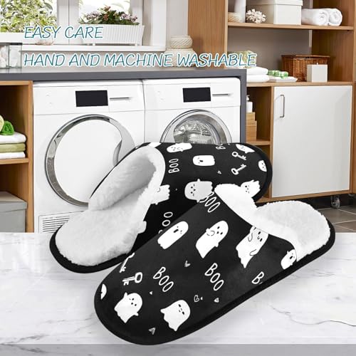 Ghosts Halloween Black Cartoon Slippers For Women Men Soft Memory Foam Non-Slip Hallowmas Winter Indoor House Shoes Travel Slipper3