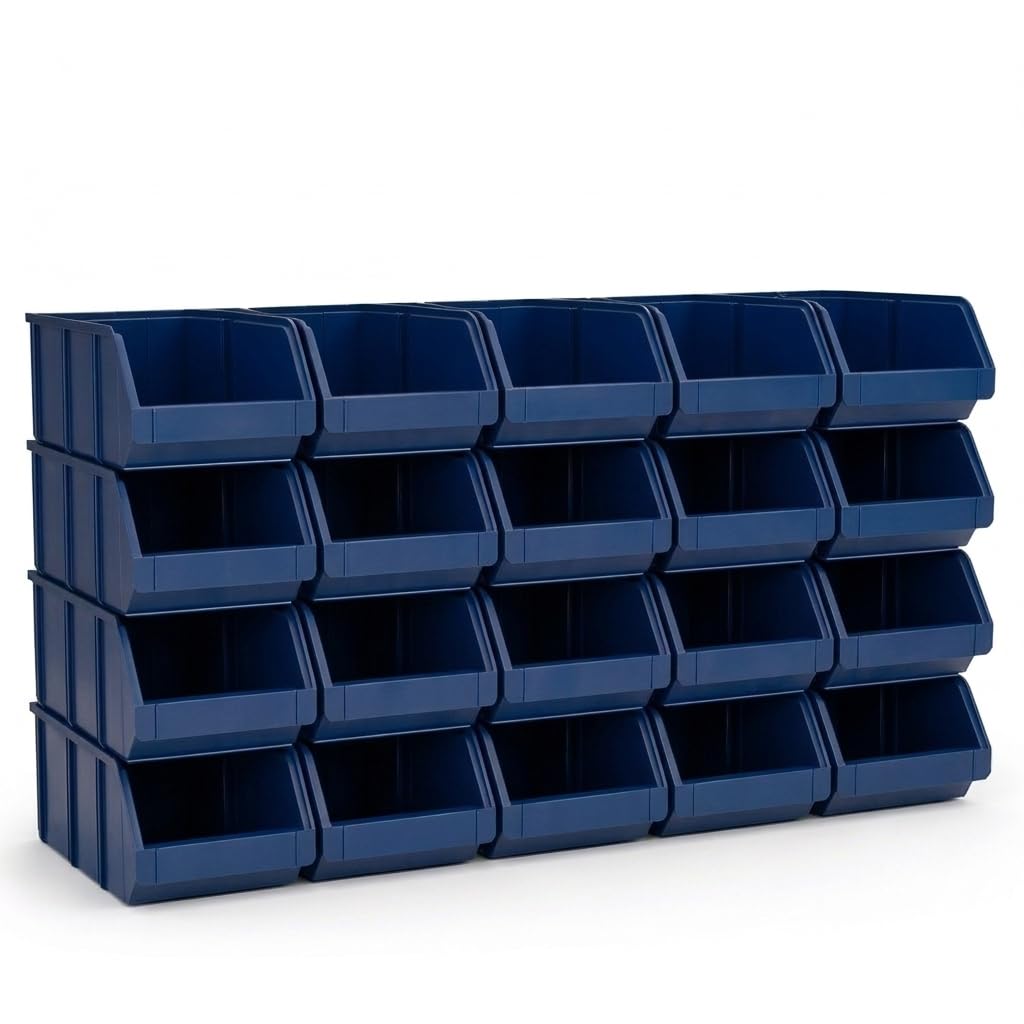 HMH 20x Stapelboxen Größe L Werkstatt Garage Keller Sichtlagerboxen 335x209x152mm Lagerboxen BLAU Sichtlagerkästen Kleinteile Aufbewahrung