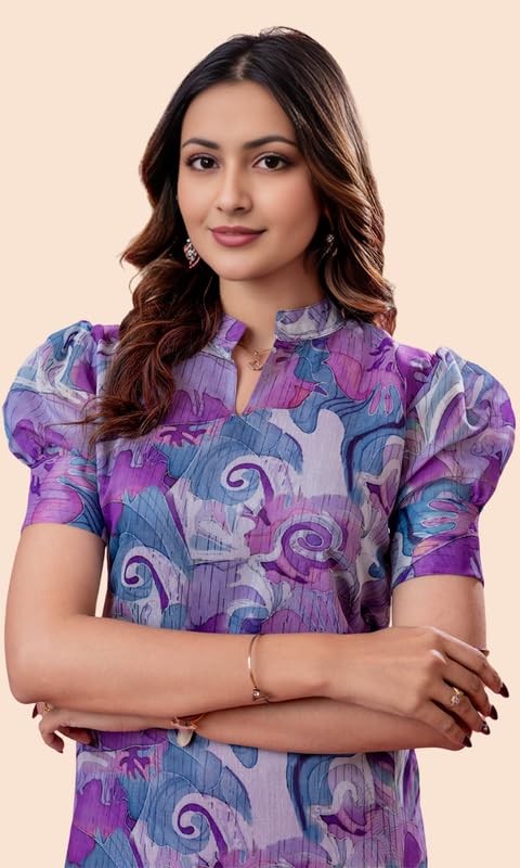 Image of Sun Fashion And Lifestyle Women's Chanderi Stitched Printed Kurta for Women