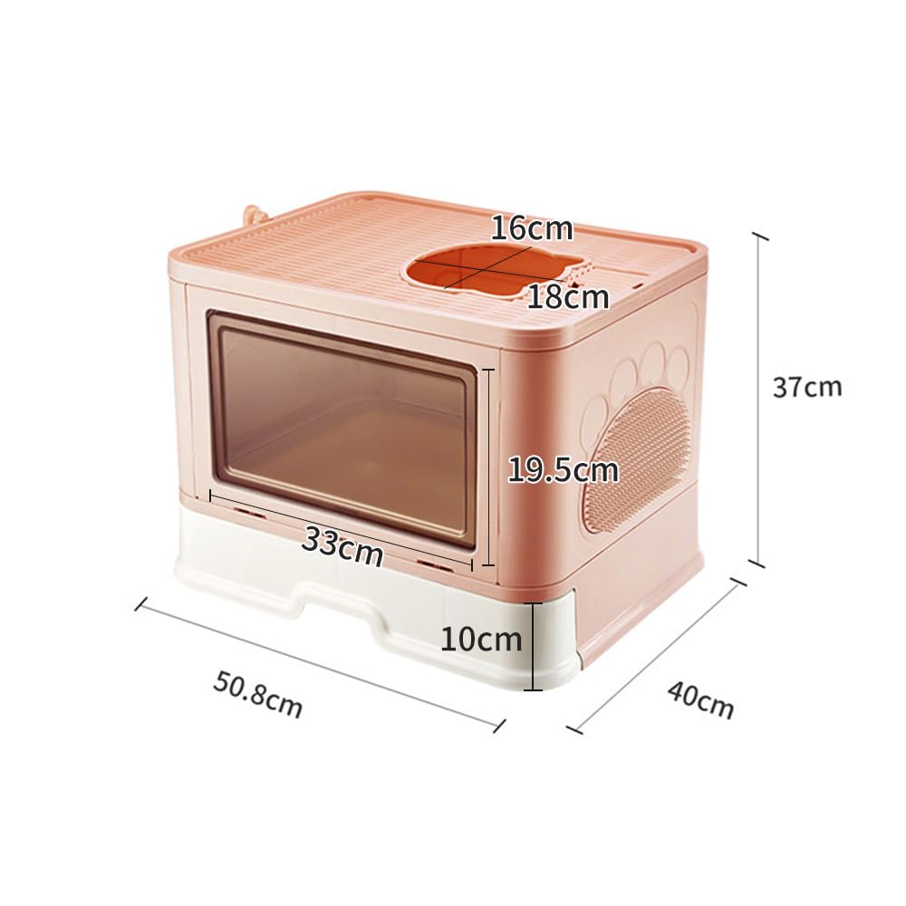Arenero para Gatos, Caja de Arena Plegable para Gatos, Caja Arena con Bandeja Extraíble y Pala, Espacioso para Gatos Grandes, Carga de 15 kg, Antiescapes-48,5 * 36,5 * 38cm PP-Rosa