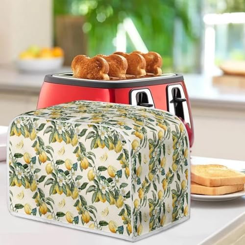 Image of Talayituse Lemon Flower Print 4 Slice Toaster Covers Dust Protection Bread Maker Covers Toaster Oven Cloth Cover Kitchen Accessories Washable Appliance Cover with Handle