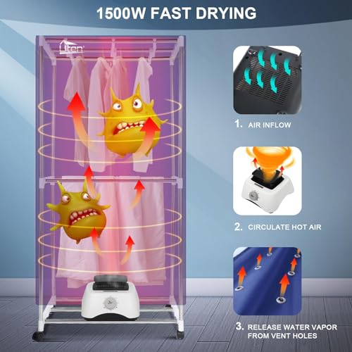 Uten Wasdroger, elektrisch, draagbare kledingkast, warmluchtdroger, dubbellaags design, grote capaciteit, 1000 W, voor appartementen - Image 5