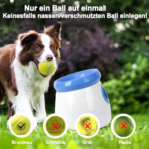 Pet Prime Automatischer Ballwerfer, Hunde Ball Interaktive Ballwurfmaschine, 3 Tennisbälle Inkl, Interaktive Ballmaschine für kleine und mittlere Hunde - Wurfweite 3-9 Meter, Mini Style(Weiß)