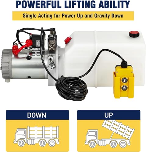 Image of Garvee Hydraulic Power Unit, 12V 6 Quart Dump Truck Lift Hydraulic Pump Power Unit, Double Acting Hydraulic Power Unit, with 6 L Plastic Tank, Electric Hydraulic Power Unit, for Lifting Equipment