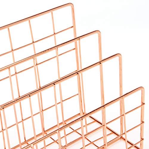 Delifox Mail Sorter - Letter Organizer Metal Desktop File Rack Postcard Holder for Home and Office, Rose Gold - Thumbnail 2