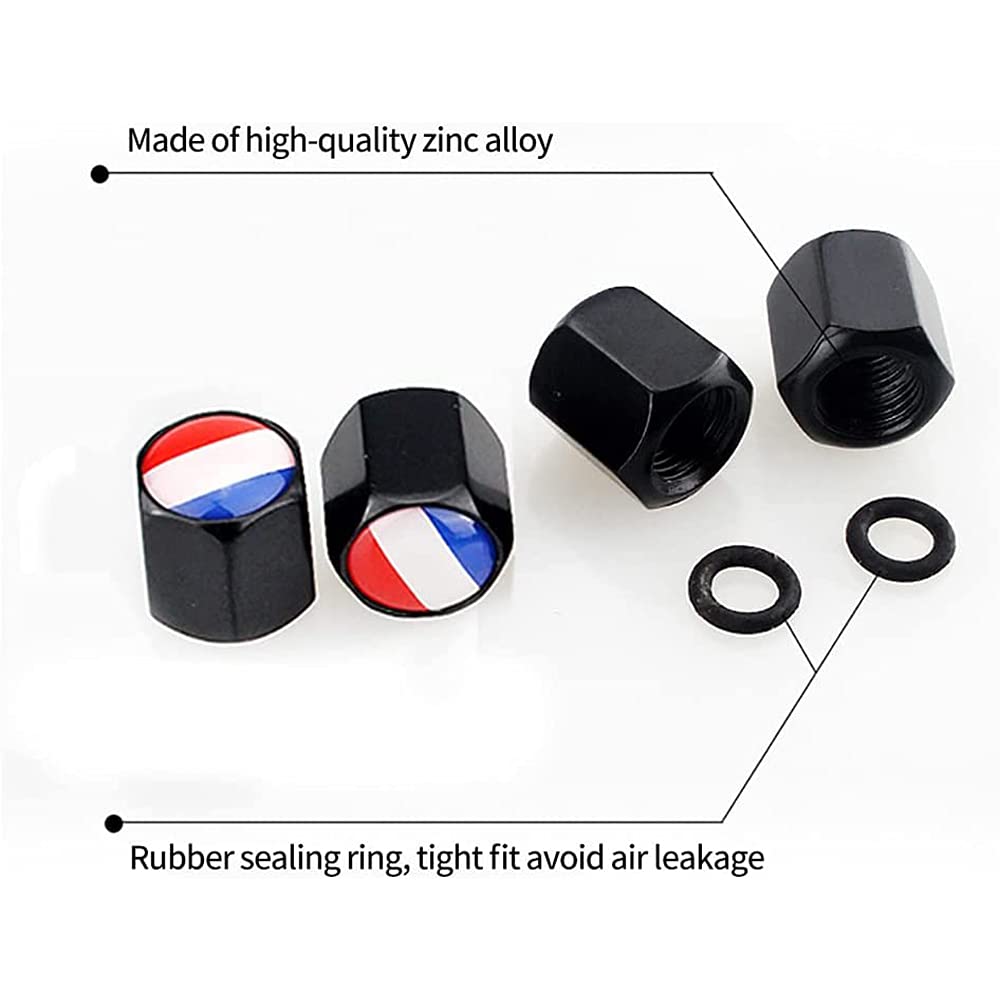 Ontto Lot De 4 Bouchons De Valve Universels En Métal Pour Pneus De Voiture - Convient Pour Toutes Les Voitures, SUV, Camions Avec Drapeau National, Noir