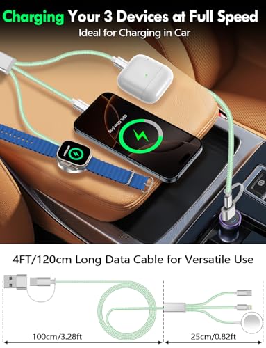 Image of Travel Essentials for Apple Watch Charger,iPhone Charger,3 in 2 Type C /Lightning /Magnetic Travel Charging Cable,Portable Multi Charging Cable for Apple Watch, iPhone 17‑11,Samsung S26,Car,iPad-4FT