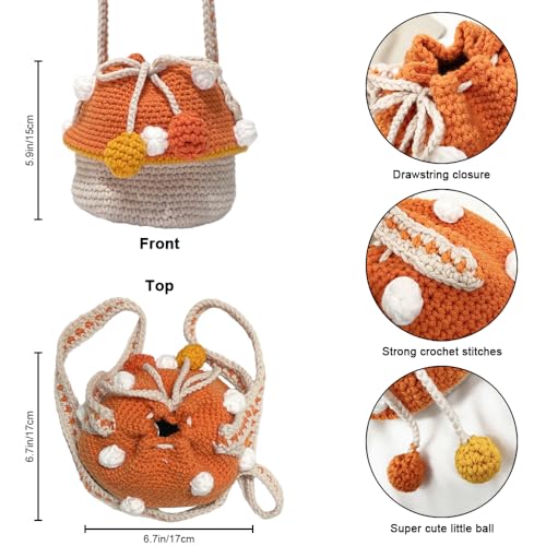 Handmade Knitted Purse Wool Knitted Mushroom Shoulder Bag for Women Crossbody Bucket Bag with Drawstring4