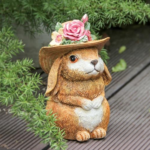Xintim Garten Kaninchen Statue, Kaninchen mit Hut,Hasenstatue Dekoration für den Außenbereich für die Veranda Deko,Rasen und Sowie Terrassendekoration, Einzigartige Garten Geschenke für Mama
