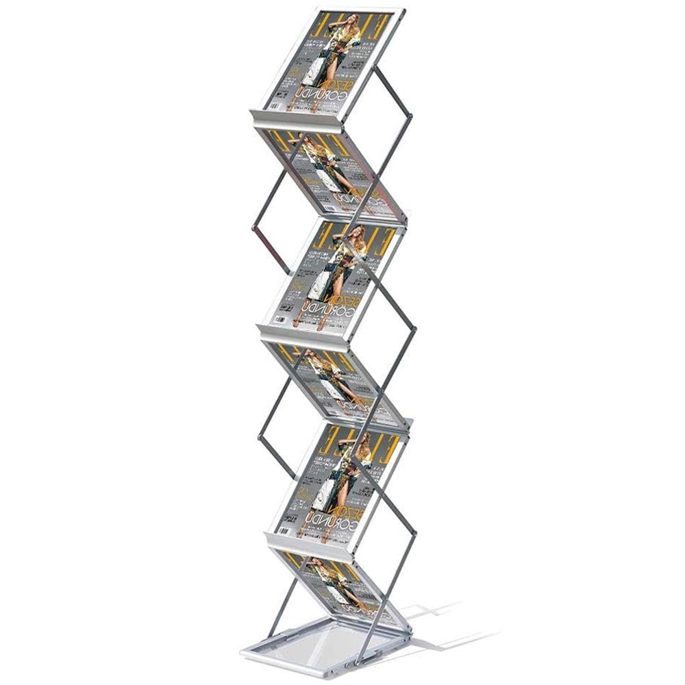 36.5x25x155cm A4 Portable Folding Brochure Display Stand Double Sided Shelves with 6 Pockets, Magazine Rack Trade Show (Black, A4)