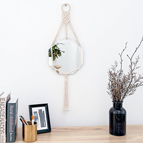 Mkono Macrame Wall Hanging Mirror Boho Geometric Decorative Mirror For Apartment Livingroom Bedroom Dorm Room Entryways #TOP1