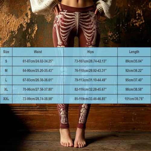 Skeleton Leggings for Women,Women Gothic High Waist Sexy Pants Red,XXL - image 5