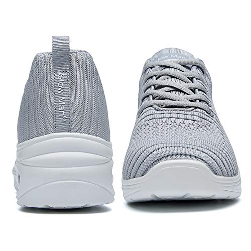 Slow Man Women's Fashion Lace-Up Sneakers - Breathable Air Cushion Lady Nursing Split Sole Zumba Dance Shoes Platform Grey 8 #TOP3