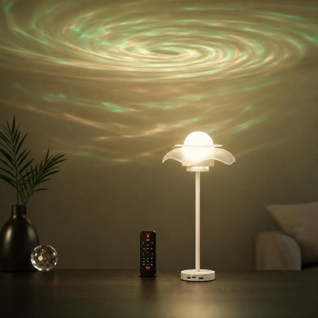 Kabellos LED Akku Tischlampe Projektor RGB Sternenhimmellicht (Weiß)